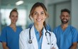 © zhao - Confident female doctor in front of team. High quality