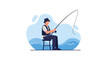 © Ford - Fisherman In Action: Tranquil Seaside Activity Depicted In Minimalist Vector Illustration