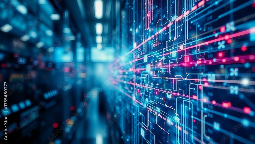 Sophisticated digital network inside a futuristic data center with ...