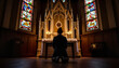 © Valeriy - Serene woman kneeling in prayer at ornate altar, spiritual reflection