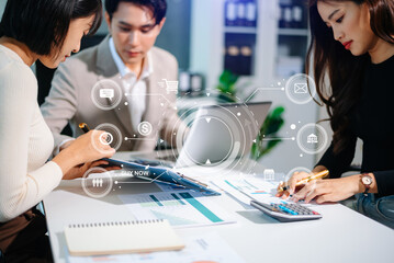 Co working process, team working.Coding software developer work with AR new design dashboard computer icons.team business concept