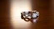© Jarno - Elegant Diamond Ring on Wooden Surface - A Symbol of Love and Commitment.