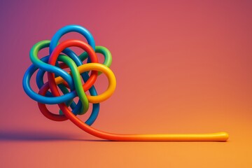 Wall Mural - Colorful knotted tubes forming a complex abstract shape on gradient light background, illustrating creativity and complexity concept. Ai generative