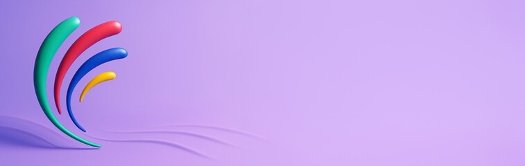 Wall Mural - Abstract colorful 3D shapes on purple background with empty space for creative design, poster, banner, or template mockup layout concept. Ai generative