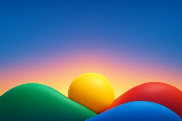 Wall Mural - Abstract colorful landscape with sunrise concept using simple shapes and vibrant gradient background in minimal light style. Ai generative