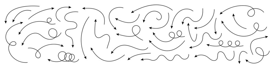 Wall Mural - Doodle Arrows Set – Curved and Twisted Hand-Drawn Arrows, Sketchy Vector Design