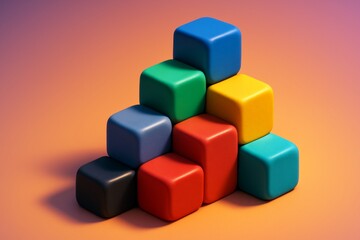 Wall Mural - Colorful soft cubes stacked in pyramid shape under soft light with gradient background, playful minimal design and modern concept graphics style. Ai generative