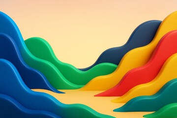 Wall Mural - Wavy colorful abstract background with smooth 3D shapes in vibrant blue, green, red, and yellow on gradient backdrop, ideal for creative mockup. Ai generative