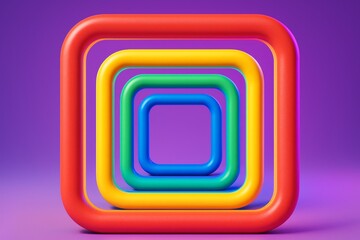 Wall Mural - Colorful abstract geometric square tunnels in vibrant rainbow tones on a smooth purple background, symbolizing creativity and modern art concept. Ai generative