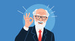 © Mst - A happy elderly businessman with glasses gives a perfect hand gesture and winks on a blue background.