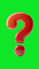 A bright red glossy three dimensional question mark symbol isolated on a vibrant green background representing curiosity and inquiry