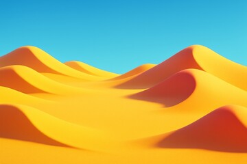 Wall Mural - Abstract golden sand dunes with soft curves under clear blue sky and bright light, minimalist surreal desert background concept. Ai generative