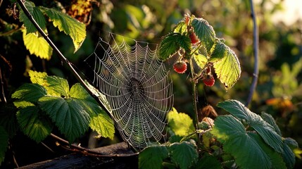 radial. Dew drops in a circular pattern along delicate spider web threads. wildlife magazines, conservation campaigns, designed for wildlife conservation campaigns, supports conservation.