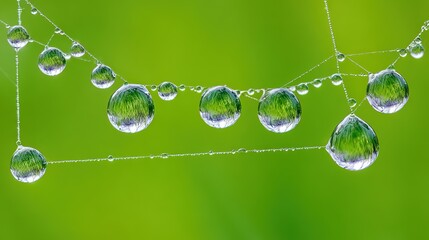 radial. Dew drops in a circular pattern along delicate spider web threads. wildlife magazines, conservation campaigns, designed for wildlife conservation campaigns, supports conservation.