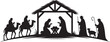 © Ranaart - Nativity scene silhouette Jesus in manger, shepherd and wise men. Christmas story Mary Joseph and baby Jesus in nursery. The birth of Christ with Bethlehem star, vector illustration