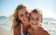 © hao - Happy smiling mother and son on the beach. High quality