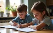 © James - Teen siblings studying at home during coronavirus quarantine. High quality