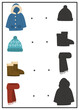 © Resti - Shadow matching worksheet for preschoolers to match each winter clothing item with its shadow. Improves observation and attention skills.