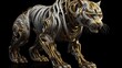 © QIAS_std - Futuristic mechanized tiger with silver and gold accents, detailed machinery