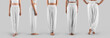 © olegphotor - Mockup of white wide yoga pants on a slim woman, close-up, front, side, back view, for design, print, pattern, branding. Set