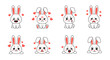 © Hasibul - A collection of adorable cartoon bunny rabbit emoticons expressing various emotions with little hearts floating around them.