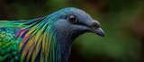 Bright Nicobar pigeon with colorful plumage close up  
