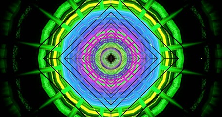 Wall Mural - A mesmerizing tunnel video loop features vivid green and purple patterns that seamlessly transition, creating an immersive and vibrant visual experience perfect for screensavers.