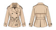 © Awan - Elegant Trench Coat Fashion Illustration: Front and Back Views for Garment Design Visualization with Belted Waist and Shoulder Details