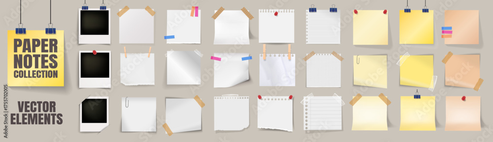 Realistic paper notes collection. Sticky memo sheets and torn notepad ...