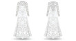 © Awan - Detailed illustration of a white bridal gown, showcasing front and back views with ornate patterns and fitted sleeves