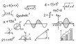 © AshrafStore - Hand drawn mathematical equations formulas graphs and geometric shapes on white background mathematics