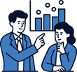 © Grafix71 - Two people discussing a blue bar graph with circles on a white background business meeting discussion