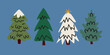 © luamor - Christmas tree set in doodle flat style. Cozy cheerful winter elements and shapes for greeting cards, stickers, patches, labels, stamps. Hand drawn winter tree vector illustrations