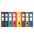 © Suryanto - Colorful File Folders Arranged in Row with Black Blue Turquoise Red Yellow Purple Green Binders on White Background