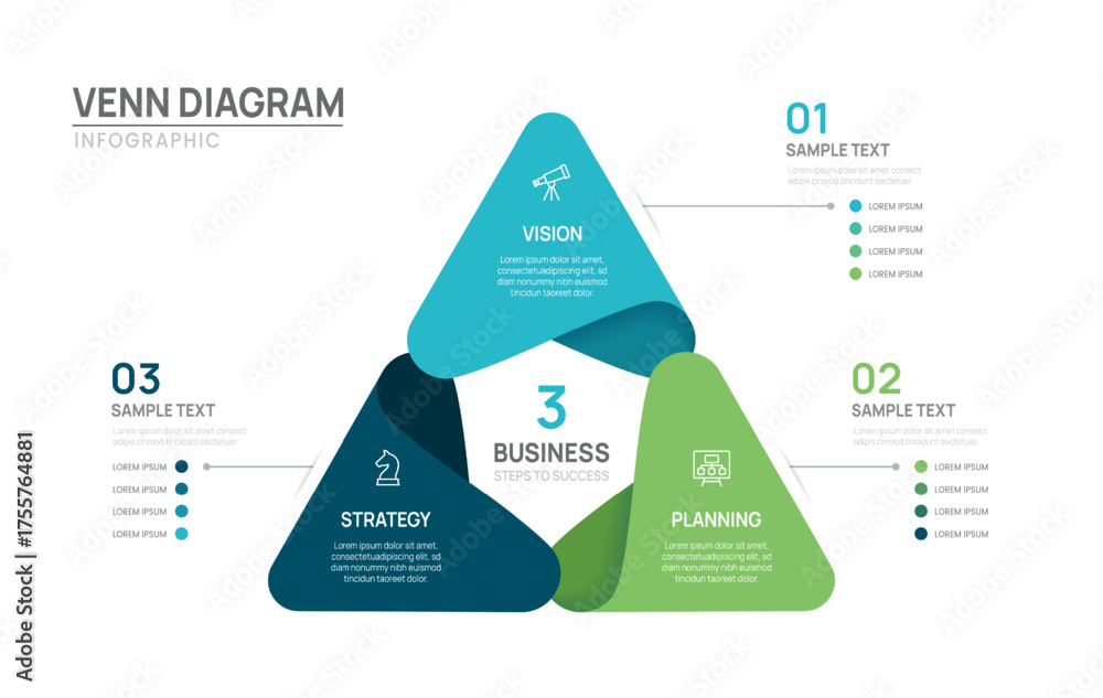 Venn diagram triangular infographic chart template for business 3 parts ...