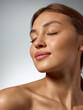 © Lustre Art Group  - Woman with closed eyes feeling calm confidence and natural glow of healthy beauty. Concept of self-acceptance, inner peace, professional skincare and cosmetic advertising.
