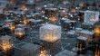© Thiago - An abstract representation of a data network with interconnected glowing cubes