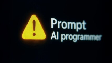 Prompt ai programmer alert icon warning exclamation triangle dark screen monitor digital conveying caution urgency creative coding developer workflow