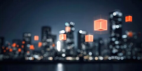 transparent data cubes forming futuristic skyline representing efficiency creation intelligence generation solution architecture