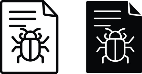 Editable; Adobe Illustrator Artwork Premium Quality Line Art and Silhouette (Pack) 2 in 1 - Computer virus and malware detection on document files with a bug icon