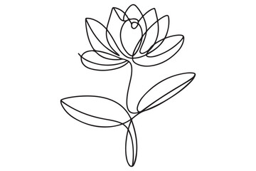 Continuous one line drawing of lotus flower in minimal modern style symbolizing peace, purity and mindfulness on white background
