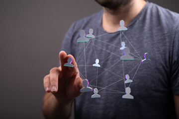 Wall Mural - Person connecting to a digital network on a futuristic interface. Concept for community, connections, globalization and social media.