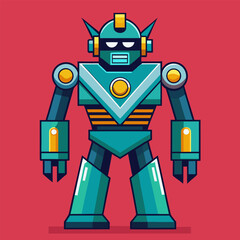 Wall Mural - Retro Battle Robot, Vector Illustration. Generative AI. 