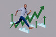 © deagreez - Zine banner full photo collage of happy businesswoman businessman receive promotion arrow progress statistics chance cloud