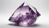 Améthyste 3D réaliste sur fond blanc, pierre précieuse violette symbole calme, luxe et élégance