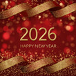 © Furkan - Golden sparkling waves and glowing light particles on elegant red background with shining 2026 Happy New Year message. Luxurious festive greeting card design. Copy paste area, square format