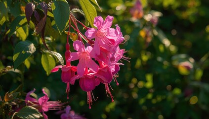 Wall Mural - Detailed view of vibrant pink blossoms on a sprawling bush