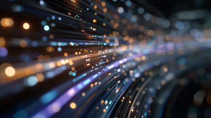 Wall Mural - Digital Highway: A captivating visual narrative of a digital network, rendered in a mesmerizing display of vibrant lights and flowing data streams, symbolizing the core of modern communication.