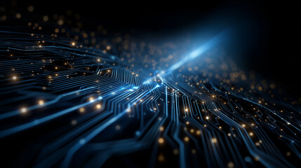 Wall Mural - Digital Pathways: An artistic rendering of a circuit board pulses with vibrant light, symbolizing the interconnectedness of modern technology.