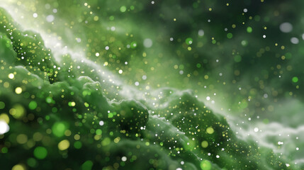 Wall Mural - Emerald Celestial Cascade: A mesmerizing dance of vibrant green nebulas, adorned with shimmering particles of light, evokes a sense of wonder and cosmic beauty.